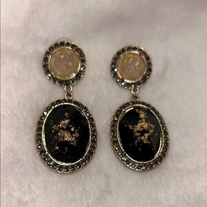 Elegant Black and Gold Drop Vintage Earrings